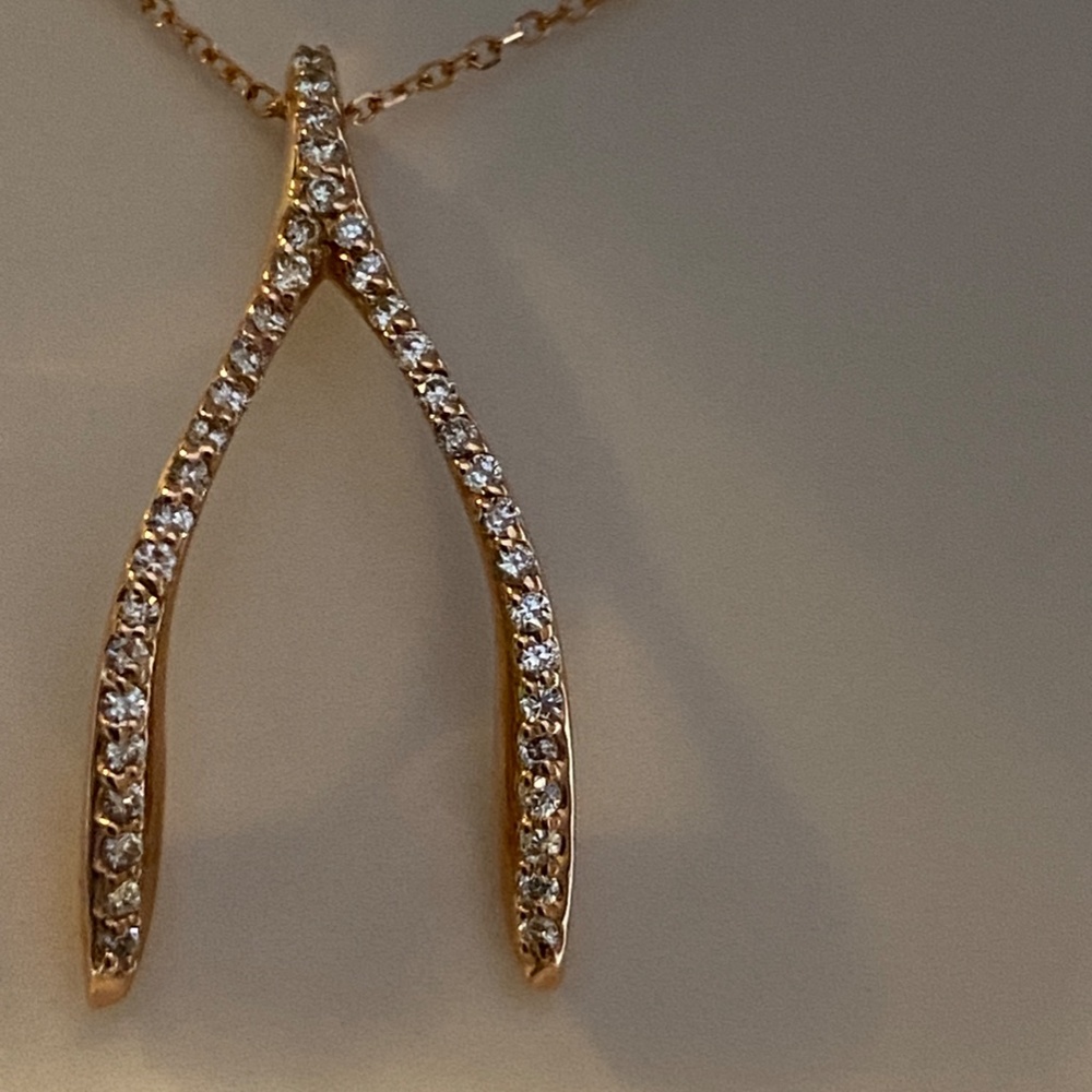 14K Rose Gold and Diamond Wishbone Necklace 18" - Picture 4 of 10